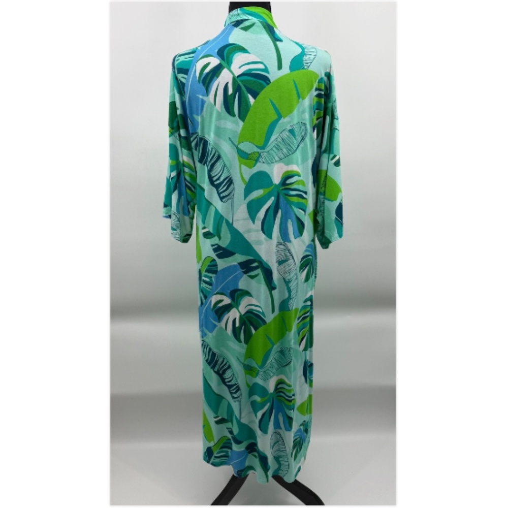 Coco Moon Hawaii Mom Cozy Robe M/L Maternity Monsterra Blue Green Stretch - Picture 7 of 11